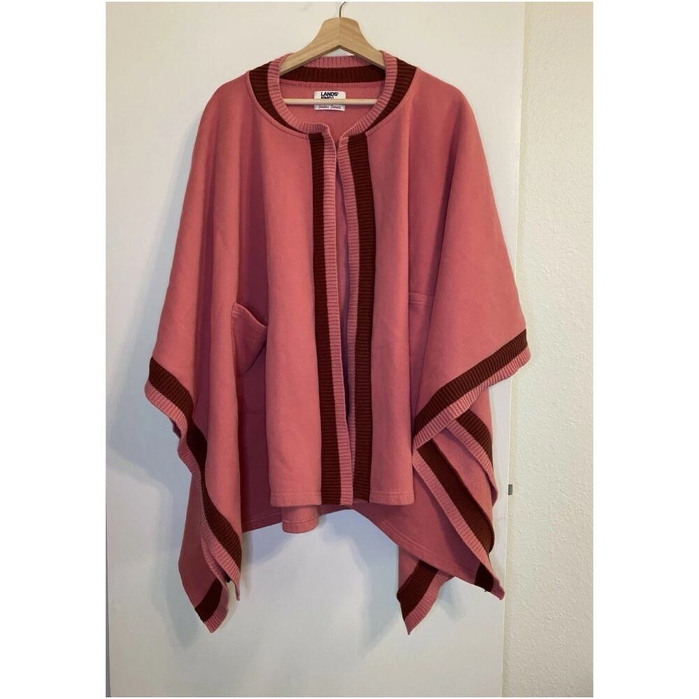Land's End Vintage Pink and Maroon Patterned Poncho Cape Layering Piece